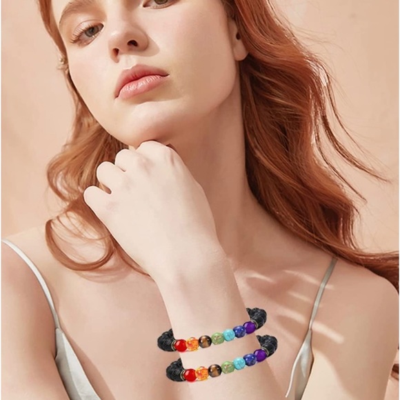 🆕New Lava Rock 7 Chakras Aromatherapy Essential Oil Diffuser Bracelet - Picture 3 of 6